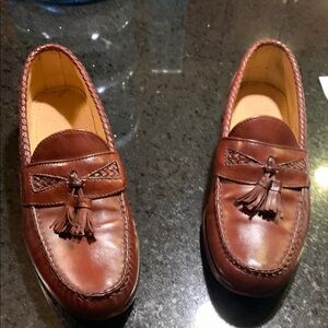 Brown Allan Edmond Slip-On Leather Loafers with Tassels